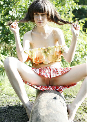 Innocent teenage with fucks and besides additionally skinny body flashes boobs and besides additionally cunt by the lake