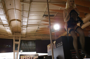 Playful blond Eager mom in stockings shows off her unclothing skills on the stage