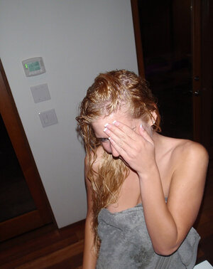Sweet blonde lassie loves exposing her perky assets in dissimilar places