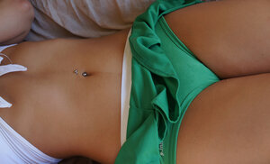 College girl's natural tits are ready to jump out of white top at really any moment