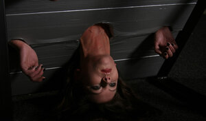 Cute girl's poker face says that BDSM is a usual thing for her