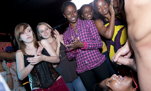 Breathtaking babes showing off their cock sucking skills at the party