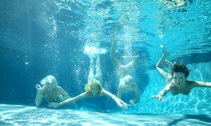 Hor adult models hang out by the pool and make love each other's pussies