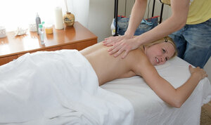 Blonde smiles a lot as she accepts the gift of a man's hard ramrod