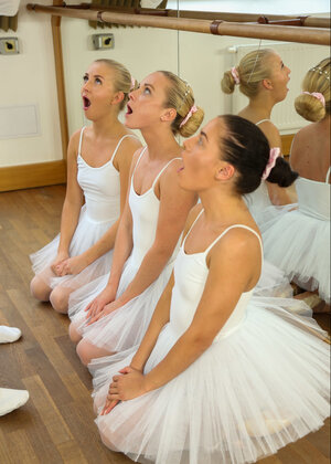 Three slim ballerinas Cayla Lyons, Evelyn Dellai and plus Vinna Reed get fucked by tutor Angelo Godshack