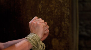 Jennifer White gets punished with a dildo while in bondage