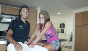 Outdoor kitten Aiden Aspen enjoys giving a handjob in teen shorts