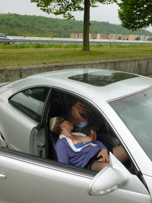 PD Claudio bangs a grown-up dame in cap under the open sky