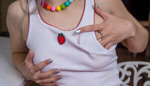 First-class young and fresh gal Afina enjoys stripping naked on a desk