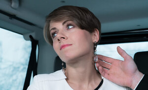 Winter time public get down and dirty with a babe and her driver