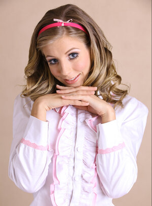 Undersized schoolgirl Chastity Lynn keeps her cute outfit for his cum