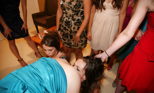 Lesbians in underwear enjoy licking shaved slits