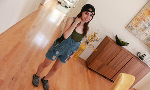 Dorky 18-19 year old Lucie Cline blows off cock after ditching her overalls