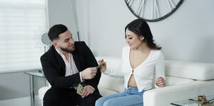 Violet Gems enjoys intense sofa sex with boss Peter Green