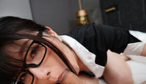 Blue panties 18-19 year old sucks the phallus while looking pretty suave