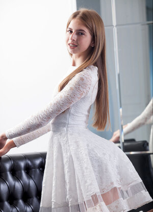 Rina takes off her pretty dress to performer with no clothes on