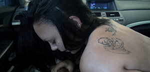 Inked brunette is doing her peerless with a fat boner