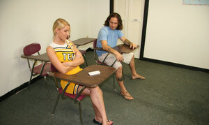 Convinced cheerleader jerking off a man in sandals