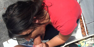 Brunette hooker Divinity Worship gives head knob on the street and takes a sizeable facial cumshot