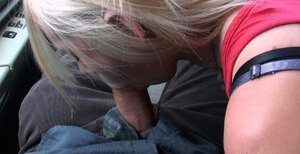 Blondie exposing herself while deepthroating heavyweight purple pole