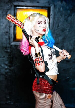 Harley Quinn individual cosplay scene by sexy 18-19 year old adult video star Aria Alexander