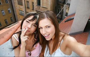 Joyful girlfriends vid on camera their first ever lez encounter