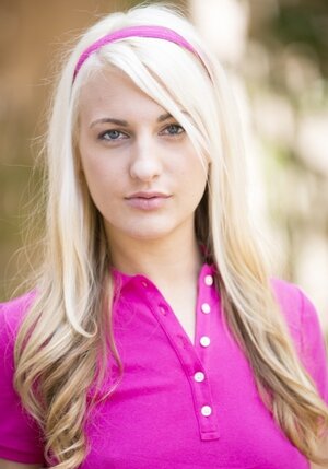 Glamorous blonde Hailey Holiday comes home and besides besides sits down naked and besides besides spreads legs