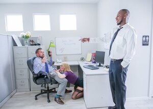 Lascivious secretary double penetrated at work by black and white colleagues