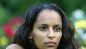 Latina exposes sweet natural tits in the fresh air but hides muff