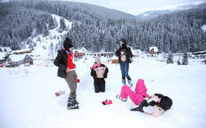 Four girlfriends flv tits in the snow and play kinky sex games in the cabin