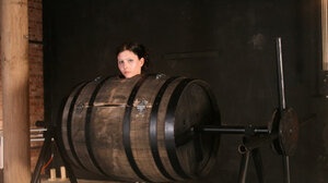 Ligatured up brunette hopes that older perv won't dominate her for too long