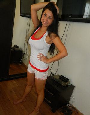 Blameless look of the angel disappears when she commences posing with undressed tits